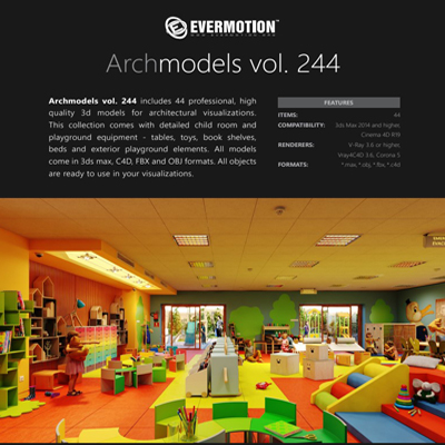 Evermotion – Archmodels Vol.244 儿童桌椅床玩具游乐设施3D模型