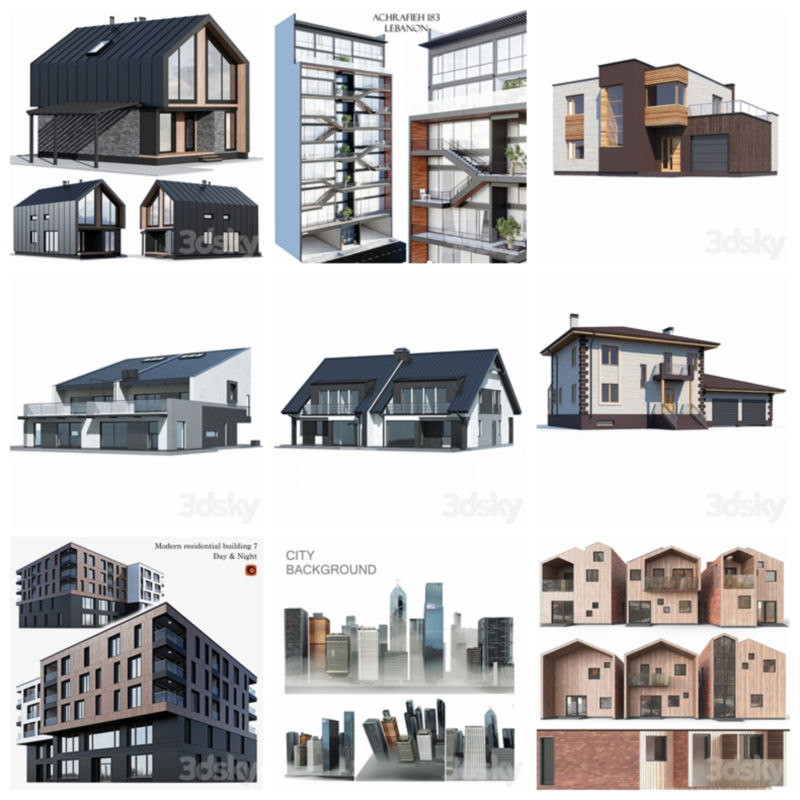 3DSky Pro 41套办公楼住宅楼别墅建筑3D模型合集插图1.jpg
