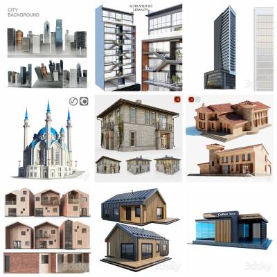 3DSky Pro 41套办公楼住宅楼别墅建筑3D模型合集